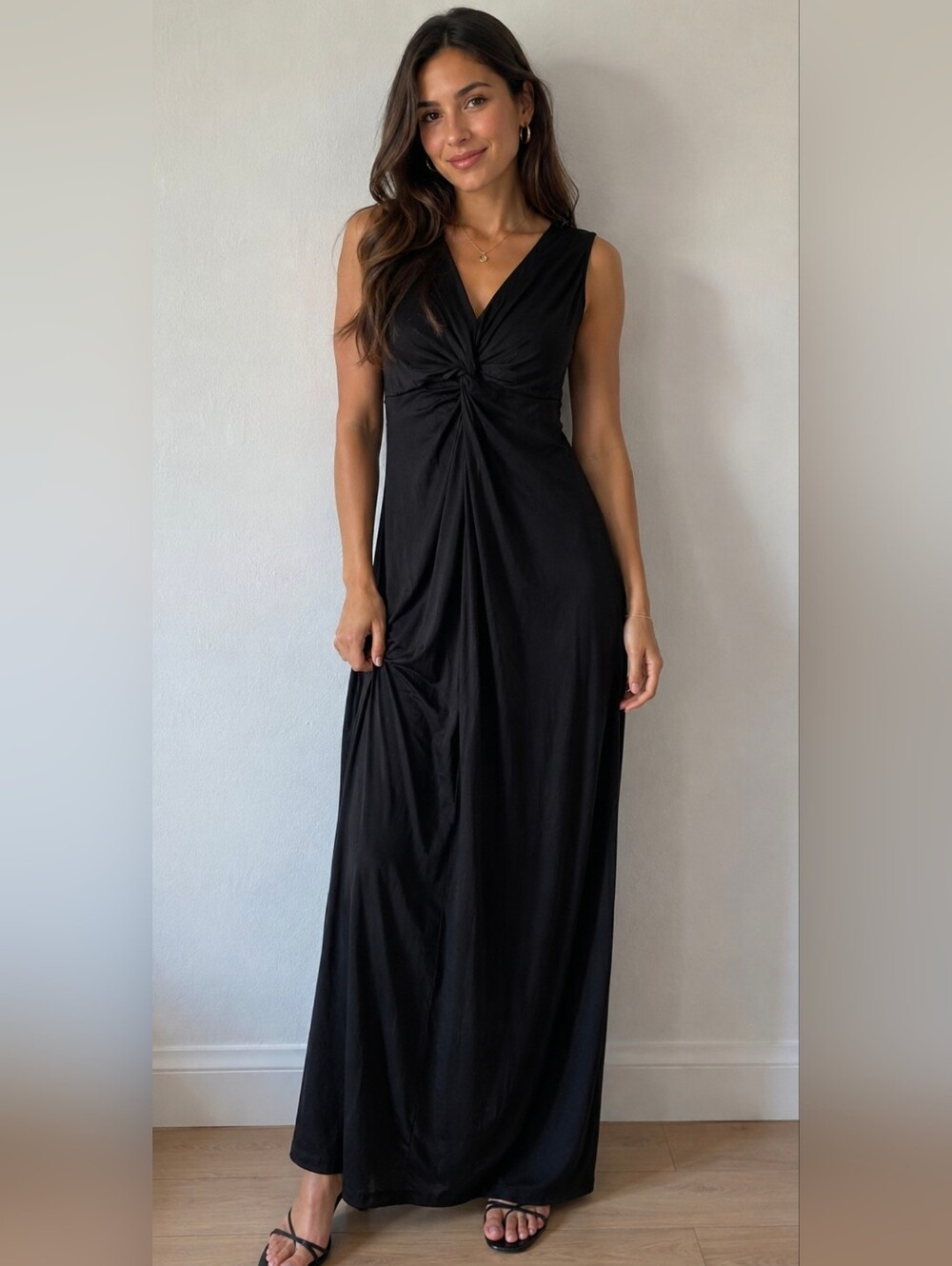 Mario Serrani Black Knot-Front Sleeveless Maxi Dress